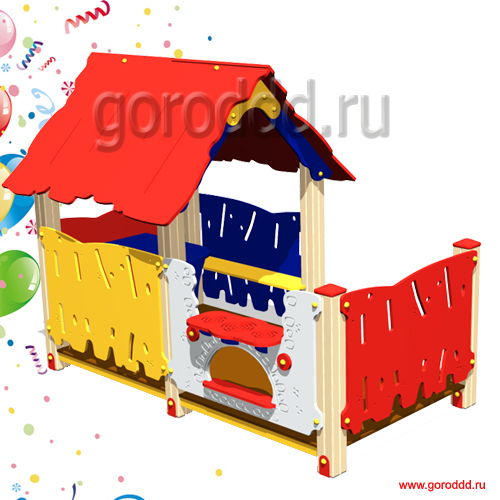 Детский домик из клееного бруса с печкой и верандой "Избушка"