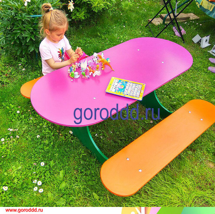 Детский столик со скамейками беседок, теневых навесов и уличных площадок "Лунтик"