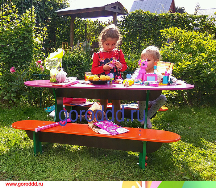 Детский набор (столик со скамейками) для детских площадок и навесов "Лунтик"